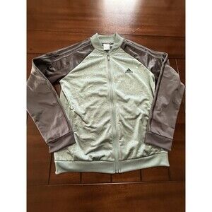 🔥NEW Adidas Track Jacket  Womens Sz L Floral Embossed Green Full Zip 3 Stripe